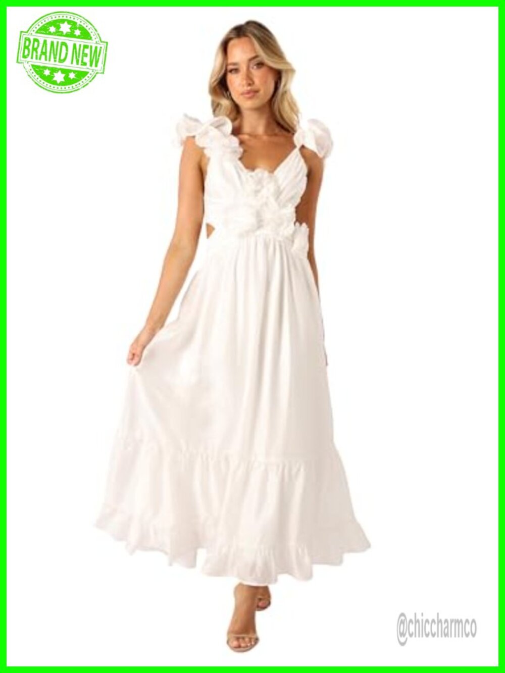 Petal & Pup Josey Midi Dress Deep V Neck Ruffle Sleeveless Cocktail